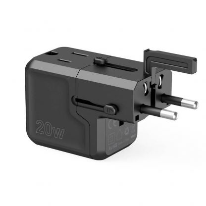 Choetech Universal World Travel Wall Charger 20W - захранване за ел. мрежа с USB-C и USB изходи и преходници за цял свят в едно устройство (черен) 10