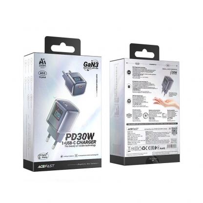 Acefast PD GaN USB-C Wall Charger 30W - захранване за ел. мрежа с USB-C изход с технология за бързо зареждане (сив) 5