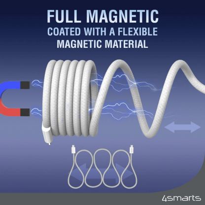 4smarts USB-C to USB-C RollUp Magnetic Cable 100W - здрав кабел с вграден магнитен органайзер за устройства с USB-C порт (150 см) (бял) 7