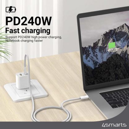 4smarts PremiumCord USB-C to USB-C Cable 240W - кабел с бързо зареждане за устройства с USB-C порт (300 см) (бял)  5