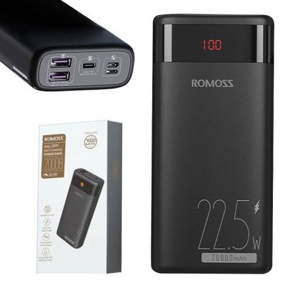 Romoss Ares 20PF Digital Display Power Bank 22.5W 20000 mAh PD - външна батерия с два USB-A и един USB-C изходи и технология за бързо зареждане (черен) 2