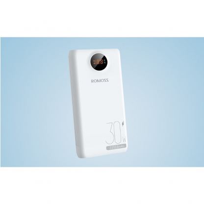 Romoss SW20S Pro Digital Display Power Bank 30W 20000 mAh - външна батерия с два USB-A и един USB-C изходи и технология за бързо зареждане (бял) 4