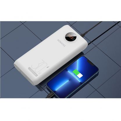 Romoss SW20S Pro Digital Display Power Bank 30W 20000 mAh - външна батерия с два USB-A и един USB-C изходи и технология за бързо зареждане (бял) 6