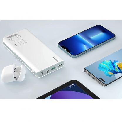 Romoss SENSE8F Fast Charging Power Bank 22.5W 30000 mAh - външна батерия с два USB-A и един USB-C изходи и технология за бързо зареждане (бял) 4