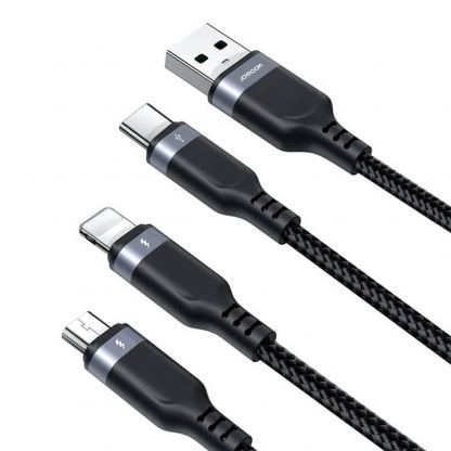 Joyroom 3-in-1 USB-A Fast Charging Cable 3.5A - универсален USB-A кабел с Lightning, microUSB и USB-C конектори (120 см) (черен) 3