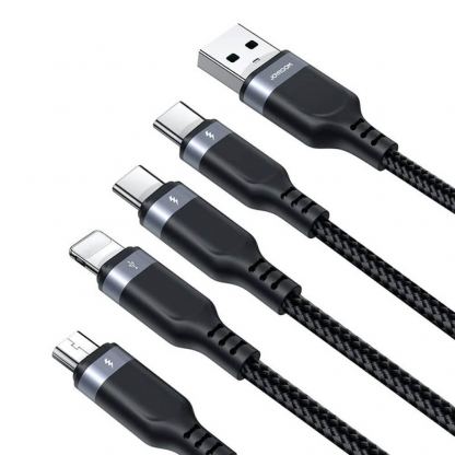 Joyroom Fast 4-in-1 Charging Data Cable 3.5А - универсален USB-A кабел с microUSB, Lightning и 2xUSB-C конектори (120 см) (черен) 3