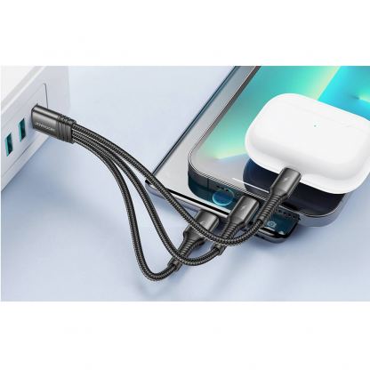 Joyroom 3-in-1 Fast Charging Cable 3.5A - универсален USB-A кабел с 2xLightning и USB-C конектори (15 см) (черен) 2