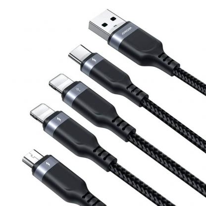 Joyroom Fast 4-in-1 Charging Data Cable 3.5А - универсален USB-A кабел с microUSB, 2xLightning и USB-C конектори (120 см) (черен) 2