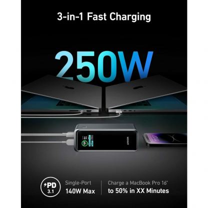 Anker Prime Power Bank 27650 mAh, 250W - преносима външна батерия с 2xUSB-C и 1xUSB-A изходи и технология за бързо зареждане (черен) 2