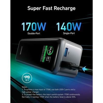 Anker Prime Power Bank 27650 mAh, 250W - преносима външна батерия с 2xUSB-C и 1xUSB-A изходи и технология за бързо зареждане (черен) 4