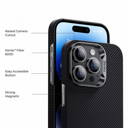 Benks Armor Air Kevlar Metal Frame Case 600D - кевларен кейс с MagSafe за iPhone 15 Pro (черен) 7