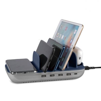4smarts Charging Station Family Evo 63W - док станция с 4xUSB и 1xUSB-C гнезда и пад за безжично зареждане (тъмносин) 7
