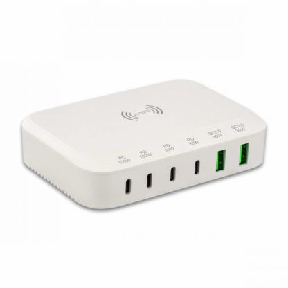4Smarts 7in1 Charging Station 100W with Wireless Charger - захранване за ел. мрежа с 4xUSB-C PD изхода, 2xUSB-A изходa и безжично зареждане (бял) 5