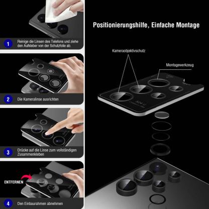 4smarts StyleGlass Camera Lens Protector 3 Pack - 3 комплекта предпазни стъклени лещи за камерата на Samsung Galaxy S24 Ultra (различни цветове) 2