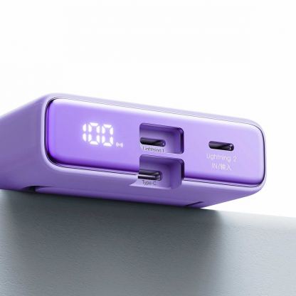 Joyroom Magnetic Power Bank with Lightning cable 20W 10000mAh - външна батерия с USB-C към Lightning кабел, USB-C и Lightning портове (лилав) 5