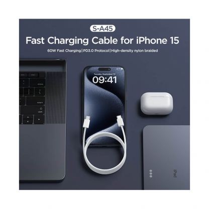 Joyroom Ben Series USB-C to USB-C Cable 60W PD - кабел с въжена оплетка и бързо зареждане за устройства с USB-C порт (100 см) (бял) 9