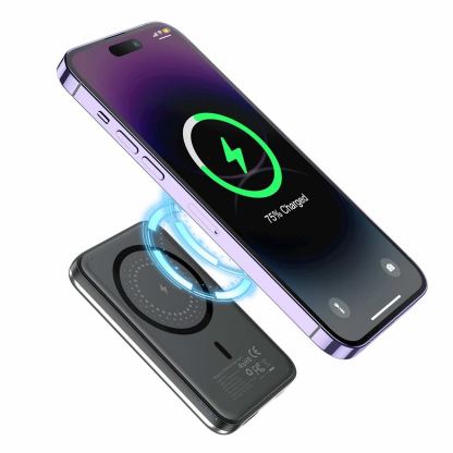 Choetech B655 Wireless MagSafe Powerbank 5000 mAh - преносима външна батерия с USB-C и USB-A портове и безжично зареждане с MagSafe (сребрист) 5