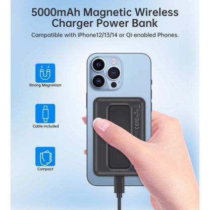 Choetech B662 Wireless MagSafe Powerbank  5000 mAh - преносима външна батерия с USB-C и USB-A портове и безжично зареждане с MagSafe (черен) 4