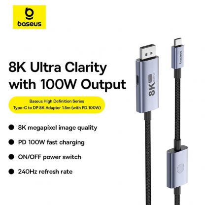 Baseus 8K 60Hz USB-C to DisplayPort Cable (BS-OH176) - кабел с поддръжка на 8K за свързване от USB-C към DisplayPort (черен) 9