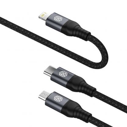 Nillkin Swift Pro 3-in-1 USB-A Fast Charging Cable 4.4A - универсален USB-A кабел с Lightning, microUSB и USB-C конектори (150 см) (черен) 4