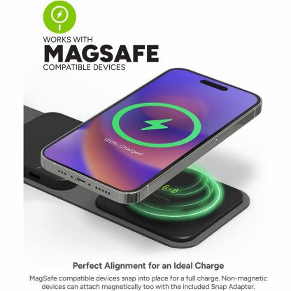 Mophie Snap Plus 3-in-1 Travel Charger - сгъваема поставка (пад) за безжично зареждане за iPhone с MagSafe, Qi съвместими устройства и USB-C и USB-A портове (черен) 4
