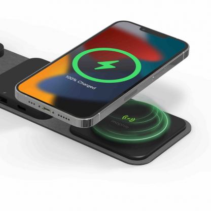 Mophie Snap Plus 3-in-1 Travel Charger - сгъваема поставка (пад) за безжично зареждане за iPhone с MagSafe, Qi съвместими устройства и USB-C и USB-A портове (черен) 12