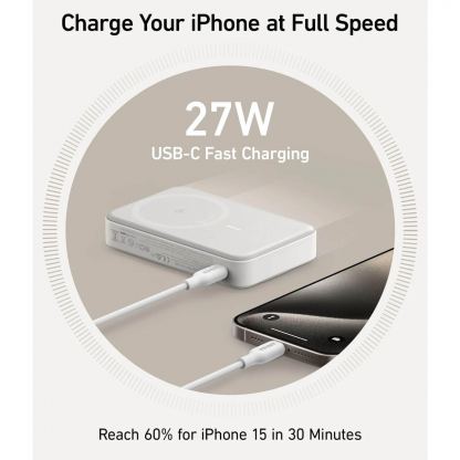 Anker 633 Magnetic Battery MagGo, 10 000 mAh, 15W - външна батерия с USB-C порт и безжично зареждане с MagSafe (бял)  3