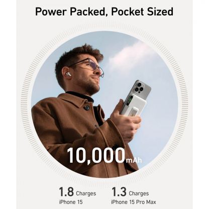 Anker 633 Magnetic Battery MagGo, 10 000 mAh, 15W - външна батерия с USB-C порт и безжично зареждане с MagSafe (бял)  7