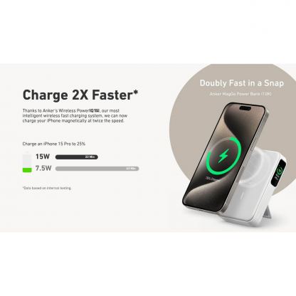 Anker 633 Magnetic Battery MagGo, 10 000 mAh, 15W - външна батерия с USB-C порт и безжично зареждане с MagSafe (бял)  8