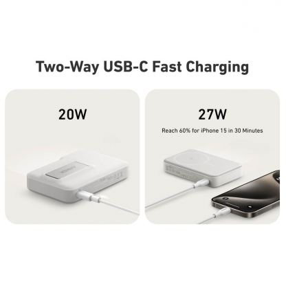 Anker 633 Magnetic Battery MagGo, 10 000 mAh, 15W - външна батерия с USB-C порт и безжично зареждане с MagSafe (бял)  10