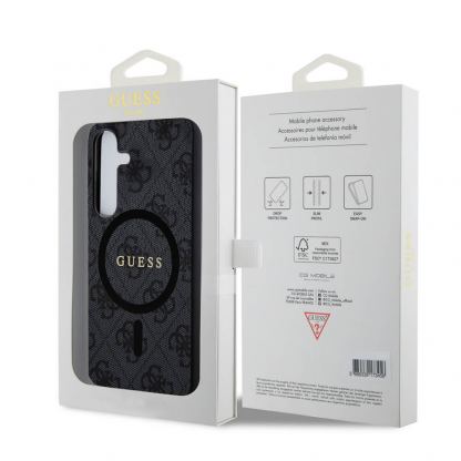 Guess PU 4G Colored Ring MagSafe Leather Hard Case - дизайнерски кожен кейс с MagSafe за Samsung Galaxy S24 Plus (черен) 7