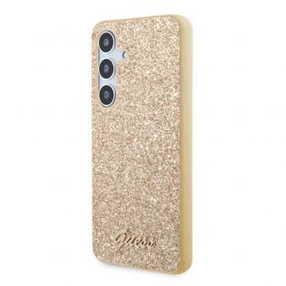 Guess Glitter Flakes Metal Logo Case - хибриден удароустойчив кейс за Samsung Galaxy S24 Plus (златист) 2
