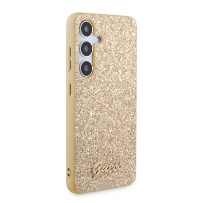 Guess Glitter Flakes Metal Logo Case - хибриден удароустойчив кейс за Samsung Galaxy S24 Plus (златист) 4