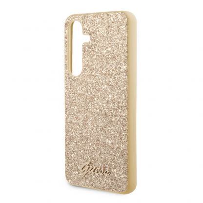 Guess Glitter Flakes Metal Logo Case - хибриден удароустойчив кейс за Samsung Galaxy S24 Plus (златист) 5