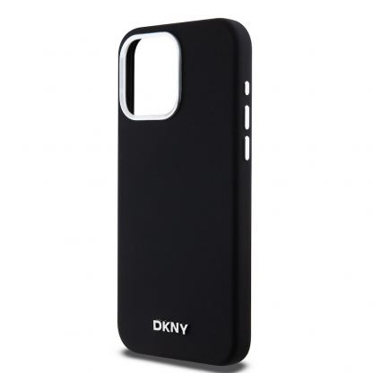 DKNY Liquid Silicone Silver Metal Logo MagSafe Case - дизайнерски силиконов кейс с MagSafe за iPhone 15 Pro Max (черен) 4