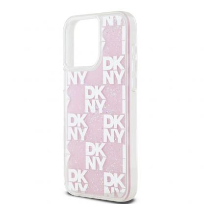 DKNY Liquid Glitter Checkered Pattern Case - дизайнерски кейс с висока защита за iPhone 15 Pro Max (розов) 4