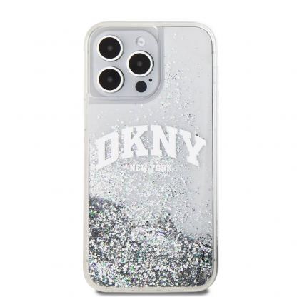 DKNY Liquid Glitter Arch Logo Case - дизайнерски кейс с висока защита за iPhone 15 Pro Max (прозрачен) 2