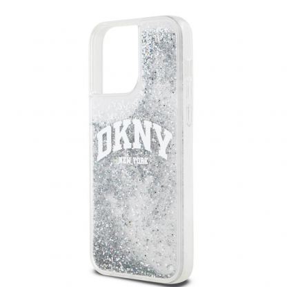 DKNY Liquid Glitter Arch Logo Case - дизайнерски кейс с висока защита за iPhone 15 Pro Max (прозрачен) 4