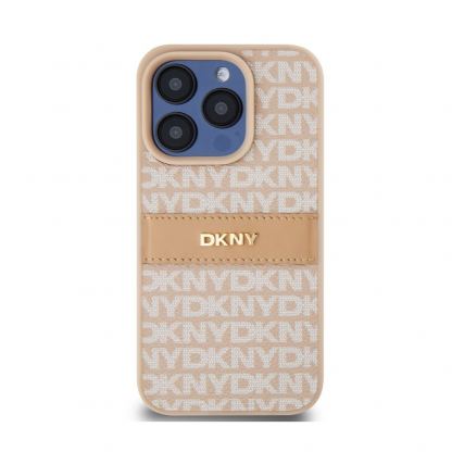 DKNY Repeat Pattern Tonal Stripe Leather Hard Case - дизайнерски кожен кейс за iPhone 15 Pro (розов) 2