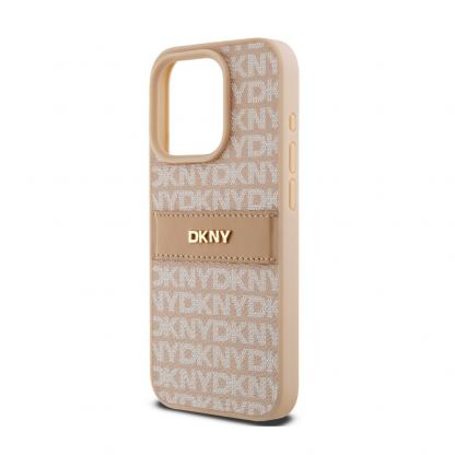 DKNY Repeat Pattern Tonal Stripe Leather Hard Case - дизайнерски кожен кейс за iPhone 15 Pro (розов) 4