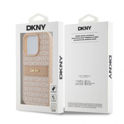 DKNY Repeat Pattern Tonal Stripe Leather Hard Case - дизайнерски кожен кейс за iPhone 15 Pro (розов) 6