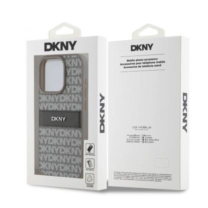 DKNY Repeat Pattern Tonal Stripe Leather Hard Case - дизайнерски кожен кейс за iPhone 15 Pro (бежов) 6