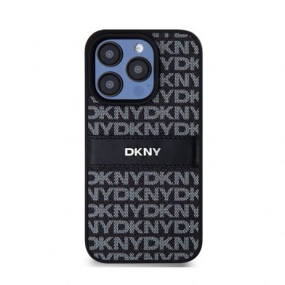DKNY Repeat Pattern Tonal Stripe Leather Hard Case - дизайнерски кожен кейс за iPhone 15 Pro (черен) 2