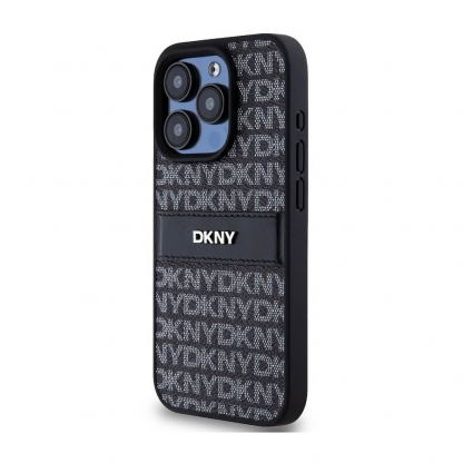 DKNY Repeat Pattern Tonal Stripe Leather Hard Case - дизайнерски кожен кейс за iPhone 15 Pro (черен) 3