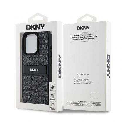 DKNY Repeat Pattern Tonal Stripe Leather Hard Case - дизайнерски кожен кейс за iPhone 15 Pro (черен) 6