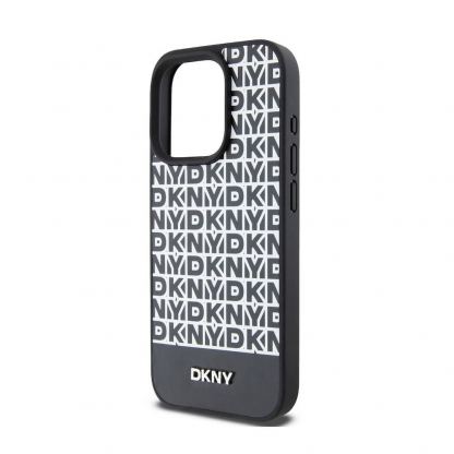 DKNY Repeat Pattern Bottom Stripe MagSafe Leather Hard Case - дизайнерски кожен кейс с MagSafe за iPhone 15 Pro (черен) 4