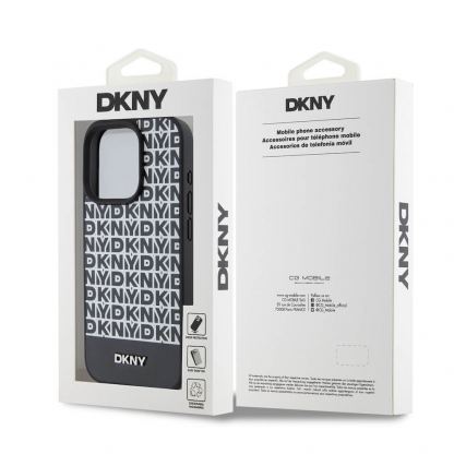 DKNY Repeat Pattern Bottom Stripe MagSafe Leather Hard Case - дизайнерски кожен кейс с MagSafe за iPhone 15 Pro (черен) 6