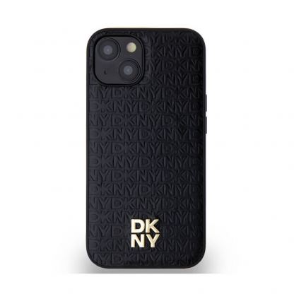 DKNY Repeat Pattern Stack Logo MagSafe Leather Hard Case - дизайнерски кожен кейс с MagSafe за iPhone 15 (черен) 2