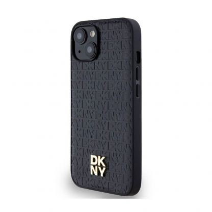 DKNY Repeat Pattern Stack Logo MagSafe Leather Hard Case - дизайнерски кожен кейс с MagSafe за iPhone 15 (черен) 3