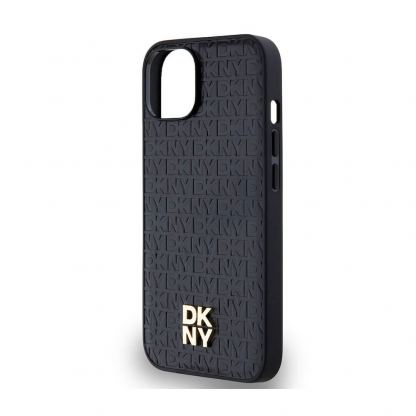 DKNY Repeat Pattern Stack Logo MagSafe Leather Hard Case - дизайнерски кожен кейс с MagSafe за iPhone 15 (черен) 4